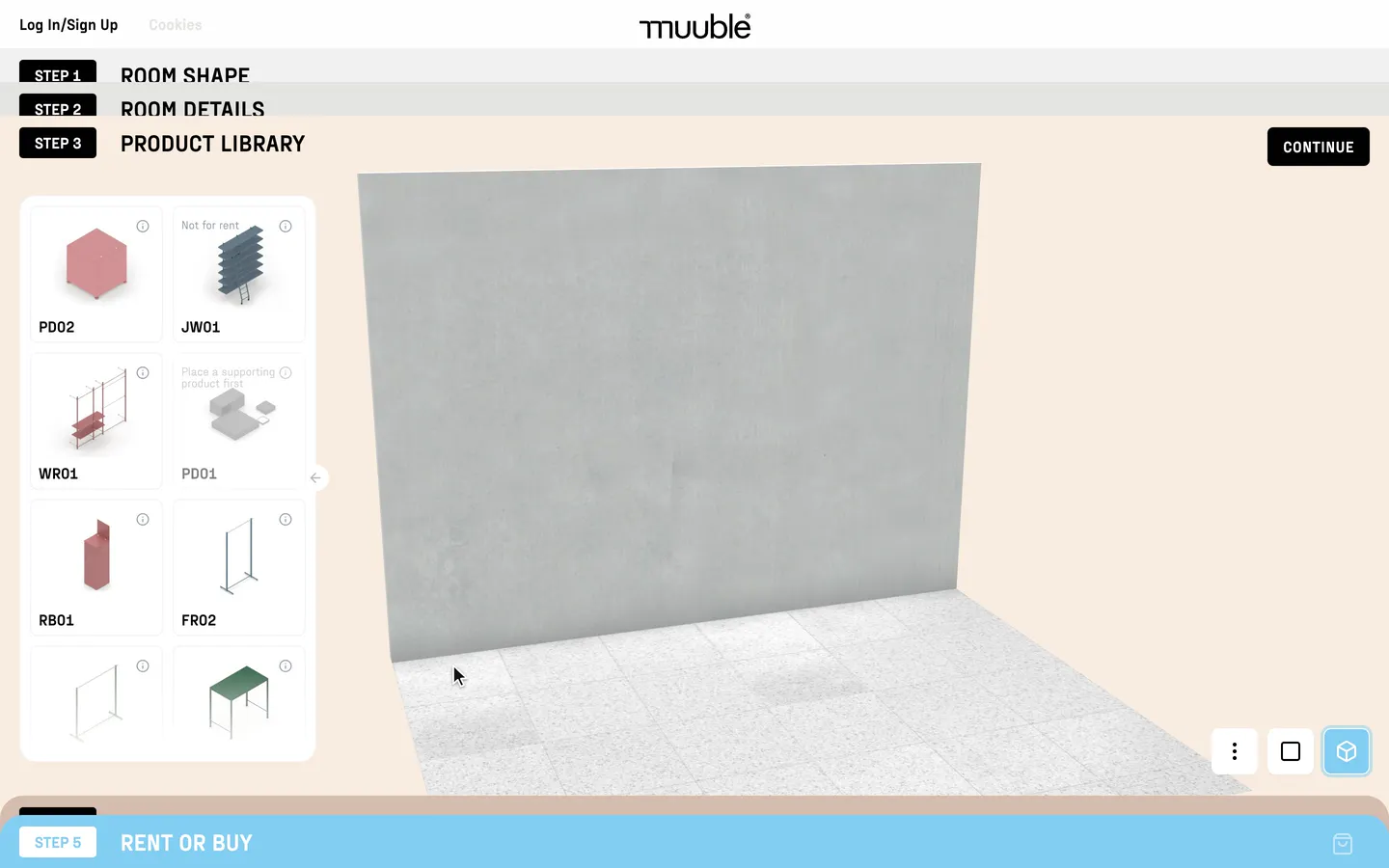 The JW01 jeans wall snaps to the wall, widens to four sections, rises to six layers, and its ladder slides along the rail.
