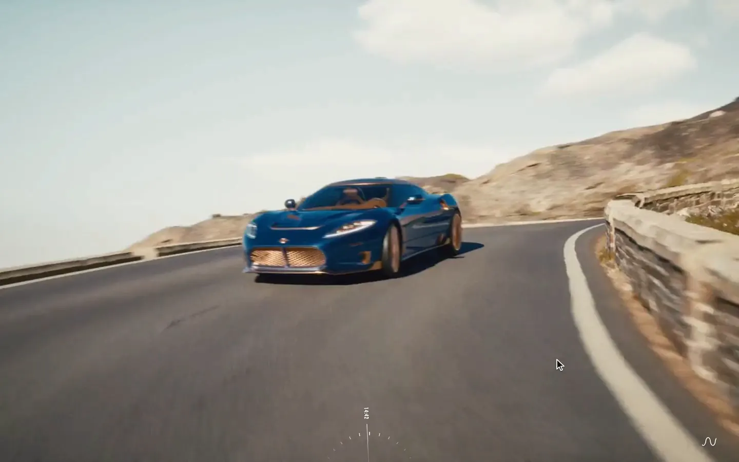 On the Stelvio drive the day dial is clicked: the page frosts over into the chapter overview, the playhead is dragged from afternoon into evening, and the page lands in Verona.